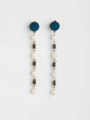 pearl button earrings in petrol blue